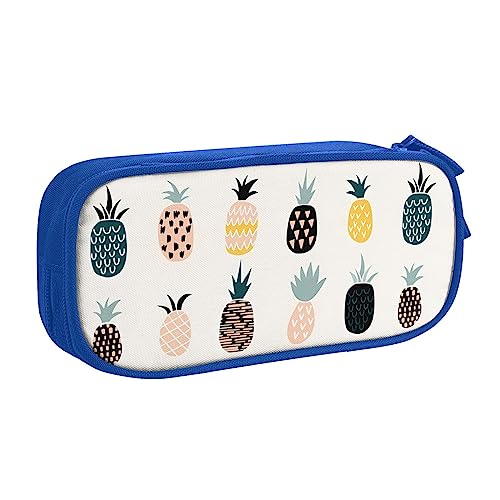 QQLADY Pineapple Großes Federmäppchen Federmäppchen mit Reißverschlussfächern Stifttasche Ästhetisches Federmäppchen für Erwachsene Federmäppchen Stifteetui für Büro, blau, Einheitsgröße, von QQLADY