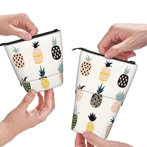 QQLADY Pineapple Standing Pencil Case Pen Holder Pop up Pencil Pouch Stationery Pouch Stationery Pen Case Pen Pouch Pencil Holder Stationery Organizer for Office Women Men, Schwarz , Einheitsgröße, von QQLADY