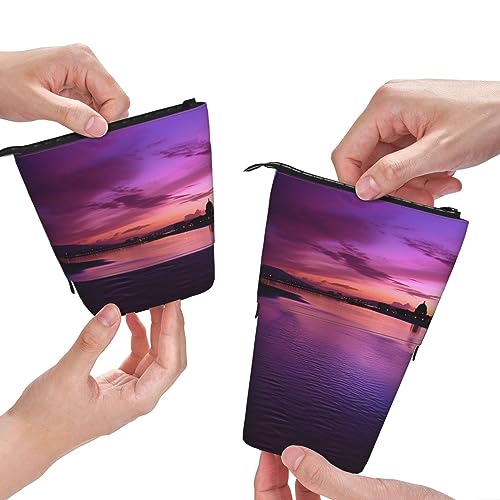 QQLADY Purple Sunset Standing Pencil Case Pen Holder Pop up Pencil Pouch Stationery Pouch Stationery Pen Case Pen Pouch Pencil Holder Stationery Organizer for Office Women Men, Schwarz , Einheitsgröße von QQLADY