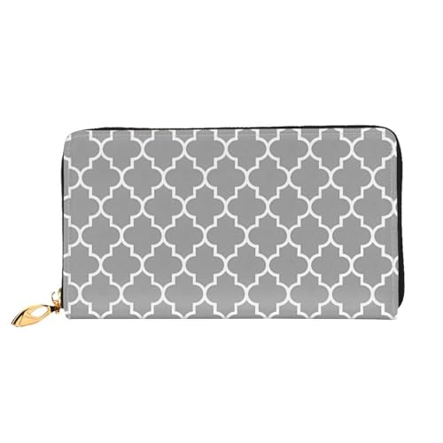 QQLADY Quatrefoil Grau Damen Leder Geldbörse Lange Reißverschluss um Geldbörse Clutch Brieftasche für Damen Mädchen Handy Geldbörse, Schwarz , Einheitsgröße, Klassisch von QQLADY