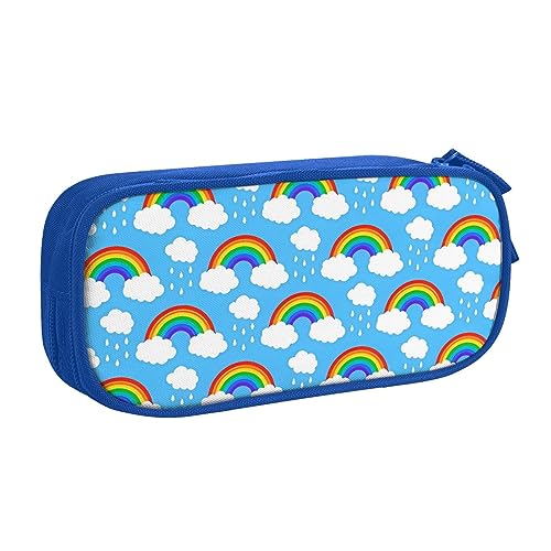 QQLADY Rainbow Clouds Raindrop Großes Federmäppchen Federmäppchen mit Reißverschlussfächern Stifttasche Ästhetisches Federmäppchen für Erwachsene Federmäppchen Stifteetui für Büro, blau, von QQLADY