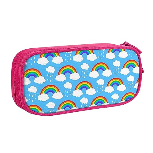 QQLADY Rainbow Clouds Raindrop Großes Federmäppchen Federmäppchen mit Reißverschlussfächern Stifttasche Ästhetisches Federmäppchen für Erwachsene Federmäppchen Stifteetui für Büro, rose, von QQLADY