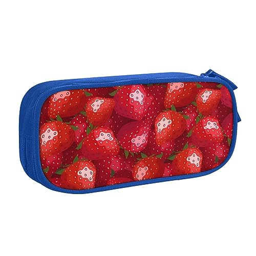 QQLADY Red Strawberry Große Federmäppchen Federmäppchen mit Reißverschlussfächern Stifttasche Ästhetisches Federmäppchen für Erwachsene Federmäppchen Stifteetui für Büro, blau, Einheitsgröße, von QQLADY