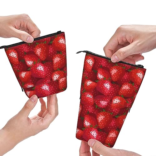 QQLADY Red Strawberry Standing Pencil Case Pen Holder Pop up Pencil Pouch Stationery Pouch Stationery Pen Case Pen Pouch Pencil Holder Stationery Organizer for Office Women Men, Schwarz , von QQLADY