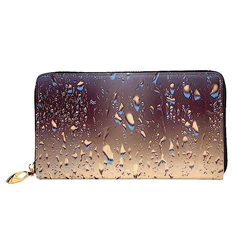 QQLADY Regentropfen auf Glas Frauen Leder Geldbörse Lange Reißverschluss um Geldbörse Clutch Brieftasche für Damen Mädchen Handy Geldbörse, Schwarz , Einheitsgröße, Klassisch von QQLADY