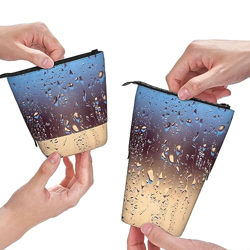 QQLADY Regentropfen auf Glas Stehendes Federmäppchen Stifthalter Pop up Bleistift Tasche Schreibwaren Tasche Schreibwaren Stifteetui Stifthalter Schreibwaren Organizer für Büro Damen Herren, Schwarz , von QQLADY