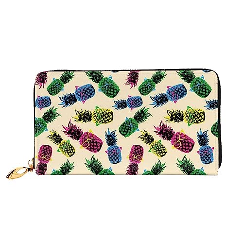 QQLADY Retro Ananas Damen Leder Geldbörse Lange Reißverschluss Um Geldbörse Clutch Geldbörse für Damen Mädchen Handy Geldbörse, Schwarz , Einheitsgröße, Klassisch von QQLADY