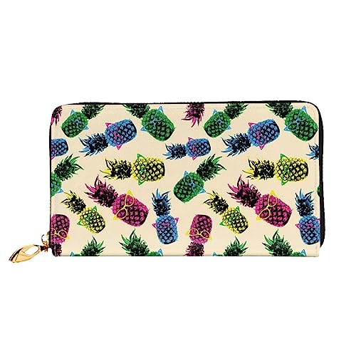 QQLADY Retro Ananas Damen Leder Geldbörse Lange Reißverschluss um Geldbörse Clutch Brieftasche für Damen Mädchen Handy Geldbörse, Schwarz , Einheitsgröße, Klassisch von QQLADY