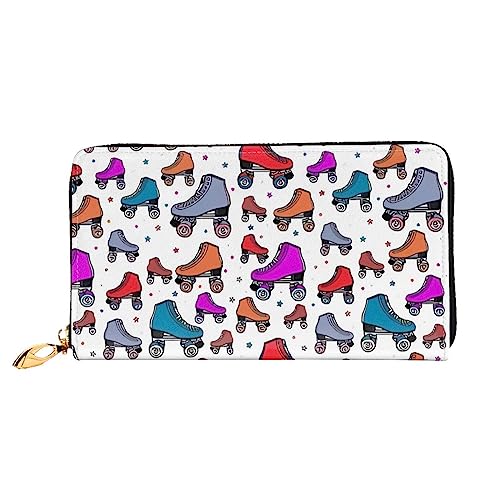 QQLADY Retro Rollschuhe Bunte Damen Leder Geldbörse Lange Reißverschluss Um Geldbörse Clutch Brieftasche für Damen Mädchen Handy Geldbörse, Schwarz , Einheitsgröße, Klassisch von QQLADY