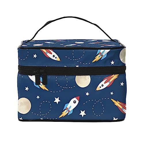 QQLADY Rocket in Space Make-up-Tasche, große Reise-Make-up-Tasche, Organizer, Kosmetiktaschen für Frauen, waschbare Make-up-Tasche, Make-up-Organizer, Kulturbeutel für Mädchen, Schwarz, Einheitsgröße, von QQLADY