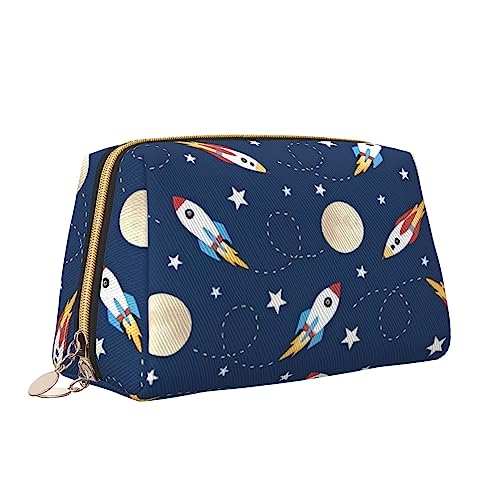 QQLADY Rocket in Space Make-up-Tasche aus Leder, große Kapazität, Reise-Kosmetiktaschen, Öffnung, Make-up-Tasche, tragbar, wasserdicht, Kulturbeutel für Frauen und Mädchen, Kosmetik-Organizer, weiß, von QQLADY