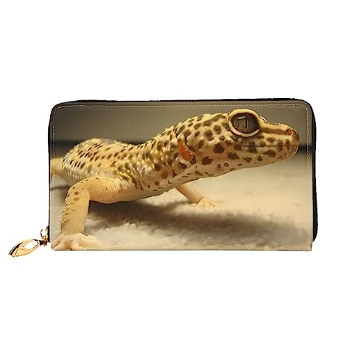 QQLADY Sand Leopard Gecko Damen Leder Geldbörse Lange Reißverschluss Um Geldbörse Clutch Geldbörse für Damen Mädchen Handy Geldbörse, Schwarz , Einheitsgröße, Klassisch von QQLADY