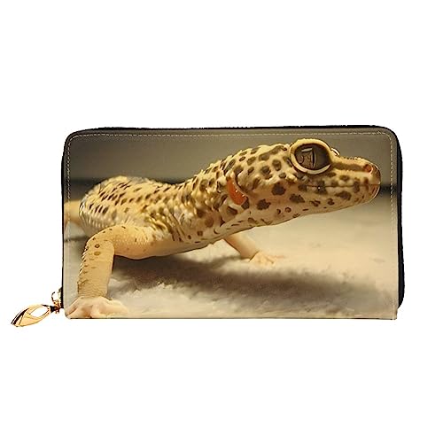 QQLADY Sand Leopard Gecko Damen Leder Geldbörse Lange Reißverschluss um Geldbörse Clutch Geldbörse für Damen Mädchen Handy Geldbörse, Schwarz , Einheitsgröße, Klassisch von QQLADY