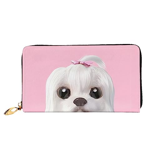 QQLADY Schöne Malteser Hund Frauen Leder Geldbörse Lange Reißverschluss um Geldbörse Clutch Brieftasche für Damen Mädchen Handy Geldbörse, Schwarz , Einheitsgröße, Klassisch von QQLADY