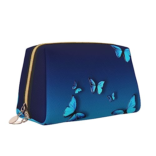 QQLADY Schöne blaue Schmetterling Leder Make-up Tasche Große Kapazität Reise Kosmetiktaschen Öffnung Make-up Tasche Tragbare Wasserdichte Kulturtasche für Frauen Mädchen Kosmetik Organizer, weiß, von QQLADY