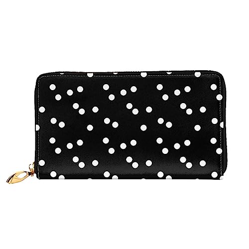 QQLADY Schwarz Weiß Polka Dots Damen Leder Geldbörse Lange Reißverschluss Um Geldbörse Clutch Geldbörse für Damen Mädchen Handy Geldbörse, Schwarz , Einheitsgröße, Klassisch von QQLADY