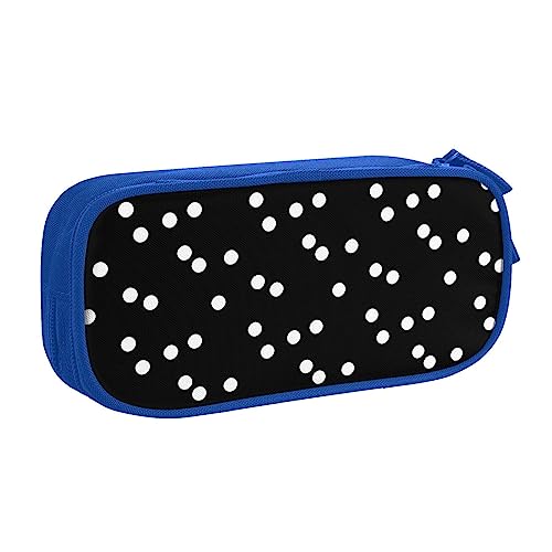 QQLADY Schwarz Weiß Polka Dots Großes Federmäppchen Federmäppchen mit Reißverschlussfächern Stifttasche Ästhetisches Federmäppchen für Erwachsene Federmäppchen Stifteetui für Büro, blau, von QQLADY