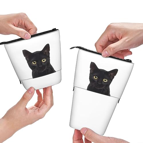 QQLADY Schwarze niedliche Katze Stehende Federmäppchen Stifthalter Pop up Bleistift Tasche Schreibwaren Tasche Schreibwaren Stift Tasche Stifthalter Schreibwaren Organizer für Büro Frauen Männer, von QQLADY