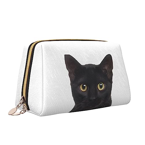 QQLADY Schwarze niedliche Katzen-Leder-Make-up-Tasche, große Kapazität, Reise-Kosmetiktaschen, Öffnung, Make-up-Tasche, tragbar, wasserdicht, Kulturbeutel für Frauen und Mädchen, Kosmetik-Organizer, von QQLADY