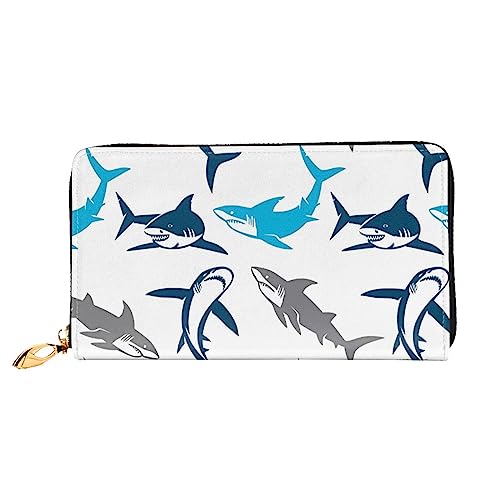 QQLADY Sharks Damen Leder Geldbörse Langer Reißverschluss um Geldbörse Clutch Geldbörse für Damen Mädchen Handy Geldbörse, Schwarz , Einheitsgröße, Klassisch von QQLADY