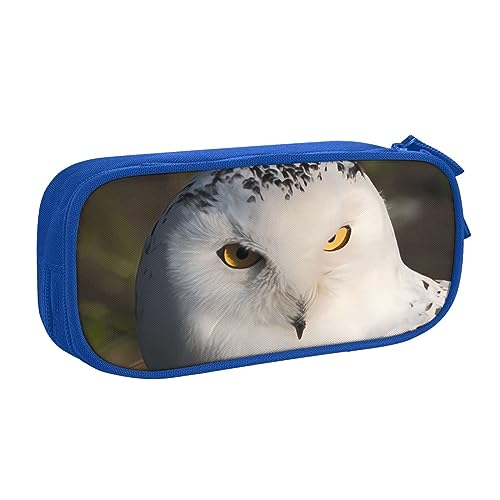 QQLADY Snowy Owl Eyes Großes Federmäppchen Federmäppchen mit Reißverschlussfächern Stifttasche Ästhetisches Federmäppchen für Erwachsene Federmäppchen Stifteetui für Büro, blau, Einheitsgröße, von QQLADY