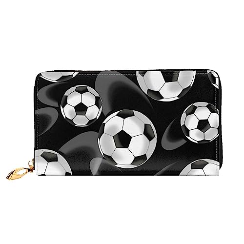 QQLADY Soccer Black Damen Leder Geldbörse Lange Reißverschluss um Geldbörse Clutch Brieftasche für Damen Mädchen Handy Geldbörse, Schwarz , Einheitsgröße, Klassisch von QQLADY