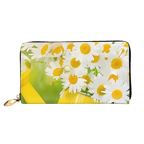 QQLADY Sommer Floral Gänseblümchen Blume Damen Leder Geldbörse Lange Reißverschluss um Geldbörse Clutch Brieftasche für Damen Mädchen Handy Geldbörse, Schwarz , Einheitsgröße, Klassisch von QQLADY