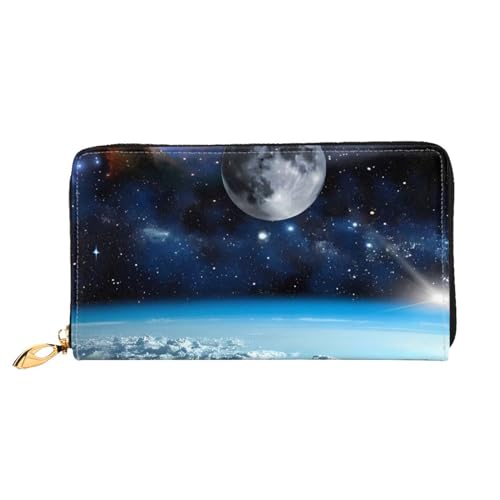 QQLADY Space Planet Damen-Geldbörse aus Leder, langer Reißverschluss, Clutch-Geldbörse für Damen und Mädchen, Handy-Geldbörse, Schwarz , Einheitsgröße, Klassisch von QQLADY