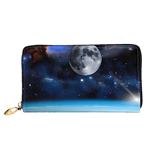 QQLADY Space Planet Damen-Geldbörse aus Leder, langer Reißverschluss, Clutch-Geldbörse für Damen und Mädchen, Handy-Geldbörse, Schwarz , Einheitsgröße, Klassisch von QQLADY