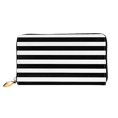 QQLADY Streifen schwarz weiß Damen Leder Geldbörse Lange Reißverschluss um Geldbörse Clutch Brieftasche für Damen Mädchen Handy Geldbörse, Schwarz , Einheitsgröße, Klassisch von QQLADY