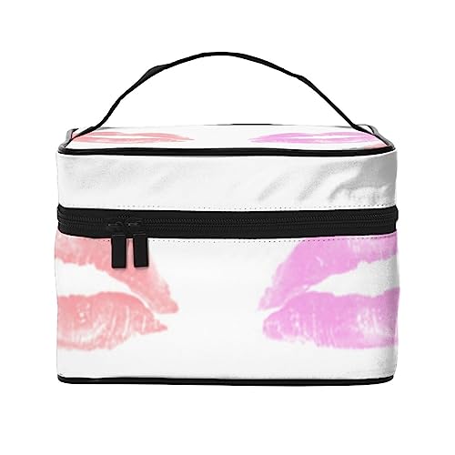 QQLADY Süße rosa Lippen Make-up-Tasche große Reise Make-up Tasche Organizer Kosmetiktaschen für Frauen waschbar Make-up Tasche Make-up Organizer Fall Kulturbeutel für Mädchen, schwarz, Einheitsgröße, von QQLADY