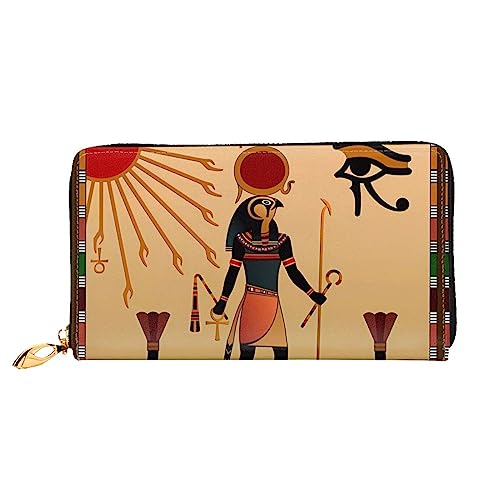 QQLADY Sun Old Egyptian Timeless Grace Damen Ledergeldbörse Langer Reißverschluss um Geldbörse Clutch Geldbörse für Damen Mädchen Handy Geldbörse, Schwarz , Einheitsgröße, Klassisch von QQLADY