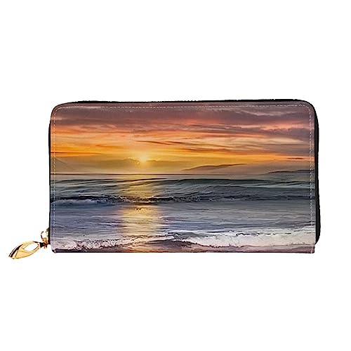 QQLADY Sunset Beach Damen Ledergeldbörse Langer Reißverschluss um Geldbörse Clutch Geldbörse für Damen Mädchen Handy Geldbörse, Schwarz , Einheitsgröße, Klassisch von QQLADY