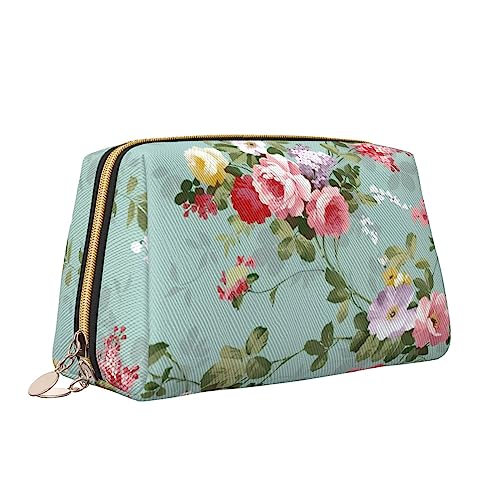 QQLADY Vintage Floral Blumen Leder Make-up Tasche Große Kapazität Reise Kosmetiktaschen Öffnung Make-up Tasche Tragbare Wasserdichte Kulturtasche für Frauen Mädchen Kosmetik Organizer, weiß, von QQLADY