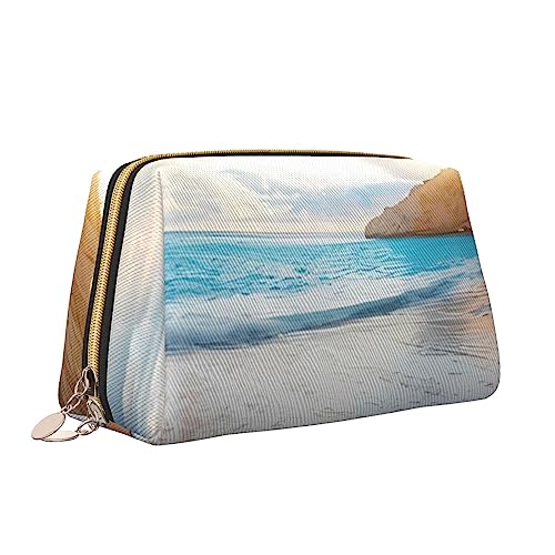 QQLADY Water Rush to Tropical Beach Leder Make-up Tasche Große Kapazität Reise Kosmetiktaschen Öffnung Make-up Tasche Tragbare Wasserdichte Kulturtasche für Frauen Mädchen Kosmetik Organizer, weiß, von QQLADY