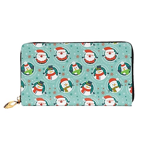 QQLADY Weihnachten Weihnachtsmann Pinguin Damen Leder Geldbörse Lange Reißverschluss um Geldbörse Clutch Geldbörse für Damen Mädchen Handy Geldbörse, Schwarz , Einheitsgröße, Klassisch von QQLADY