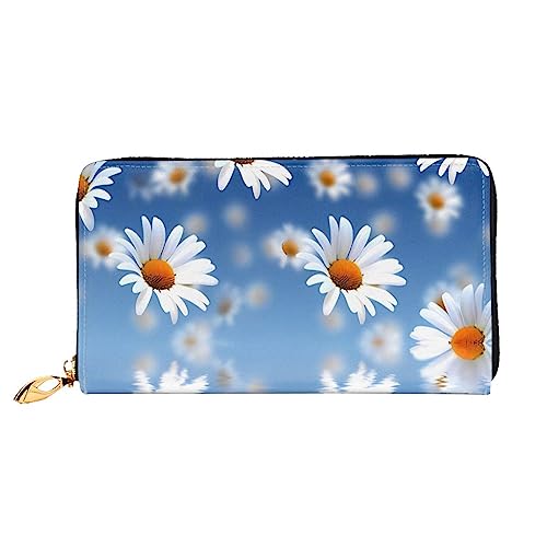 QQLADY White Daisy Damen Leder Geldbörse Langer Reißverschluss um Geldbörse Clutch Geldbörse für Damen Mädchen Handy Geldbörse, Schwarz , Einheitsgröße, Klassisch von QQLADY