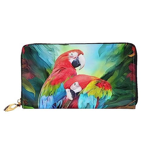 QQLADY Zweifarbige Papageien, Damen-Geldbörse, Leder, langer Reißverschluss, Clutch, Geldbörse für Damen und Mädchen, Handy-Geldbörse, Schwarz , Einheitsgröße, Klassisch von QQLADY