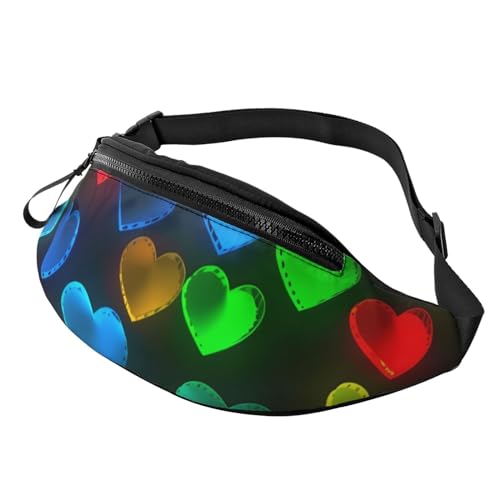 Rainbow Hearts Fanny Pack for Man Women Waist Bag Adjustable Belt Casual Chest Bag Bum Bags for Travel Sports Running Hiking Waist Packs, Schwarz , Einheitsgröße von QQLADY