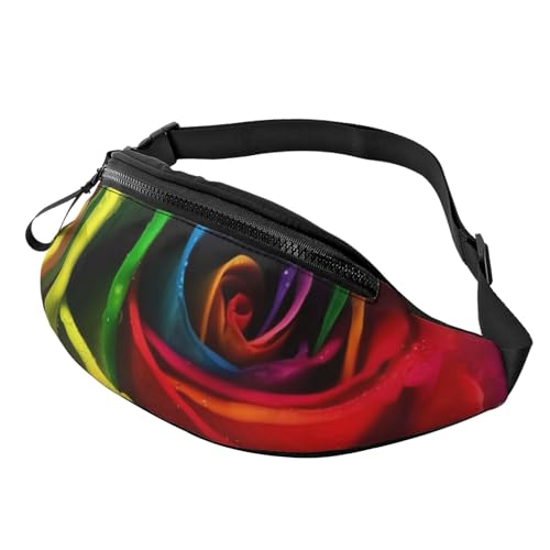 Rainbow Roses Fanny Pack for Man Women Waist Bag Adjustable Belt Casual Chest Bag Bum Bags for Travel Sports Running Hiking Waist Packs, Schwarz , Einheitsgröße von QQLADY