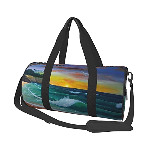 Reisetasche Kokospalme Sandstrand Sport Gym Bag für Damen und Herren Schulter Sport Reise Duffle Weekender Workout Tasche für Übung, Yoga, Radfahren, Schwimmen, Camping, Schwarz , Einheitsgröße von QQLADY