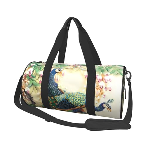 Reisetasche Orientalischer Pfau Sport Gym Bag für Damen und Herren Schulter Sport Reise Duffle Weekender Workout Tasche für Übung, Yoga, Radfahren, Schwimmen, Camping, Schwarz , Einheitsgröße von QQLADY