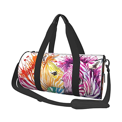 Reisetasche mit niedlichen Zebra-Wildtieren, Sporttasche für Damen und Herren, Schulter-Sport, Reisen, Reisetasche, Weekender, Workout-Tasche für Training, Yoga, Radfahren, Schwimmen, Camping, Schwarz von QQLADY