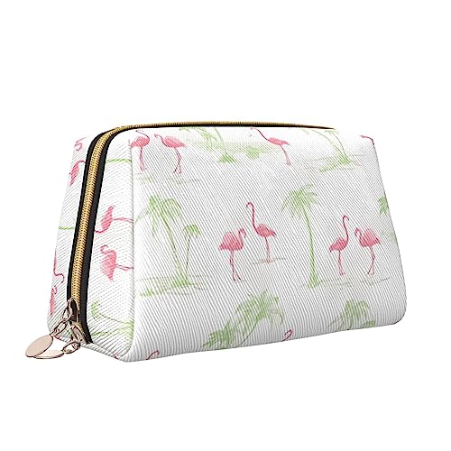 Rosa Flamingos Leder Make-up Tasche Große Kapazität Reise Kosmetiktaschen Öffnung Make-up Tasche Tragbare Wasserdichte Kulturtasche für Frauen Mädchen Kosmetik Organizer, weiß, Einheitsgröße von QQLADY