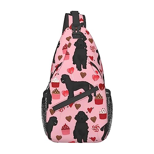 Rosa Pudel Hunde Bauchtasche für Mann Frauen Hüfttasche Verstellbarer Gürtel Lässige Brusttasche Bauchtaschen für Reisen Sport Laufen Wandern Hüfttaschen, Schwarz , Einheitsgröße von QQLADY