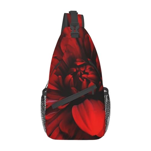 Rote Dahlie Blume auf Schwarz Bauchtasche für Mann Frauen Hüfttasche Verstellbarer Gürtel Lässige Brusttasche Bauchtaschen für Reisen Sport Laufen Wandern Hüfttaschen, Schwarz , Einheitsgröße von QQLADY