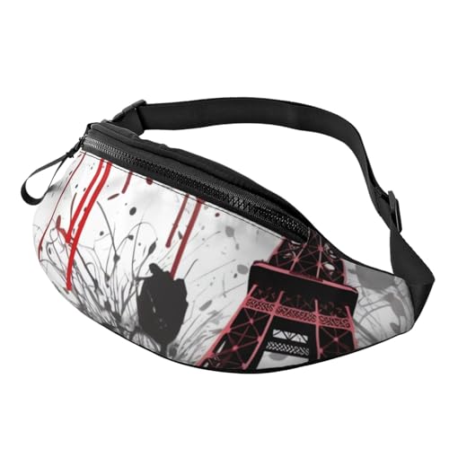 Rote Eiffelturm Splash Muster Fanny Pack für Mann Frauen Hüfttasche Verstellbarer Gürtel Casual Brusttasche Bauchtaschen für Reisen Sport Laufen Wandern Hüfttaschen, Schwarz , Einheitsgröße von QQLADY