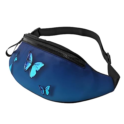 Schöne blaue Schmetterlings-Gürteltasche für Männer und Frauen, verstellbarer Gürtel, lässige Brusttasche, Bauchtaschen für Reisen, Sport, Laufen, Wandern, Hüfttaschen, Schwarz , Einheitsgröße von QQLADY