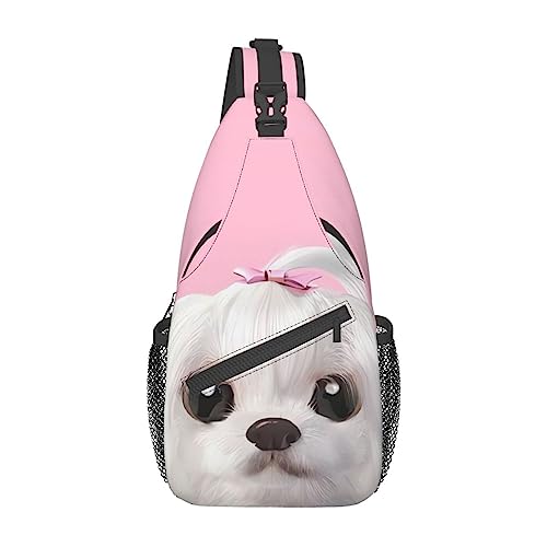 Schöne maltesische Hund Fanny Pack für Mann Frauen Hüfttasche Verstellbarer Gürtel Casual Brust Tasche Bauchtaschen für Reisen Sport Laufen Wandern Hüfttaschen, Schwarz , Einheitsgröße von QQLADY