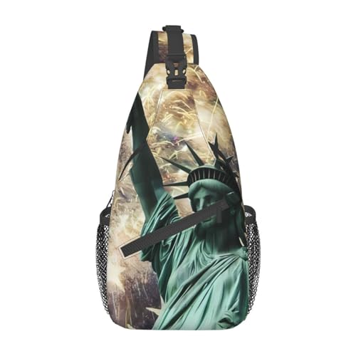 Statue Liberty Flag Fireworks Fanny Pack for Man Women Waist Bag Adjustable Belt Casual Chest Bag Bum Bags for Travel Sports Running Hiking Waist Packs, Schwarz , Einheitsgröße von QQLADY